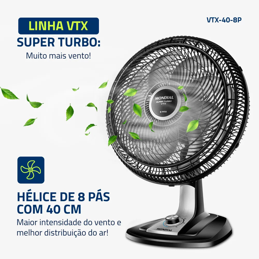 Ventilador de Mesa Mondial Turbo 8 Pás VTX-40-8P